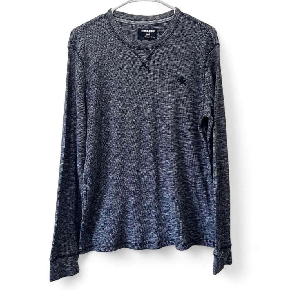 Long Sleeve Men’s Medium Express Waffle Knit Shirt Navy Blue Casual Top